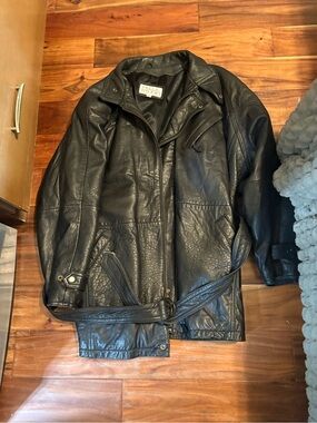 Pelle Studio Genuine Leather Black Trench Coat Jacket Belted Vintage Y2K Size 1X